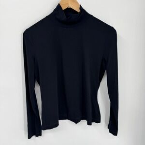 St John Caviar Black Long Sleeve Turtleneck Top Women's Size Small Sleek